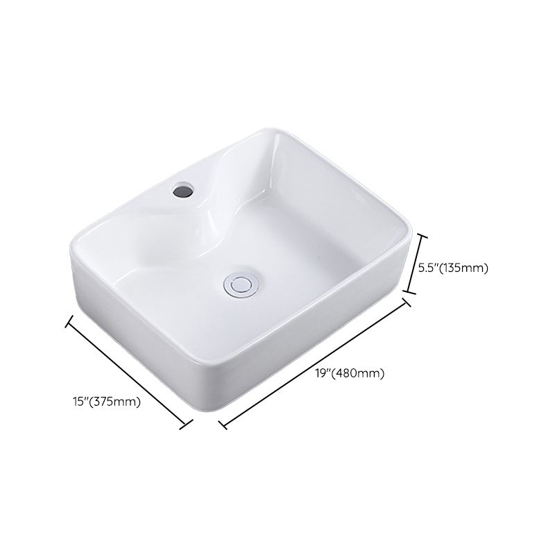 Modern Bathroom Sink Single Faucet Hole Porcelain Rectangular Vessel Bathroom Sink