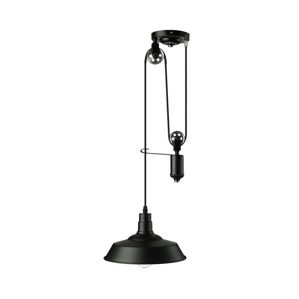 Farmhouse Pulley Pendant Light with Barn Shade 1 Bulb Metallic Hanging Lamp in Black for Kitchen