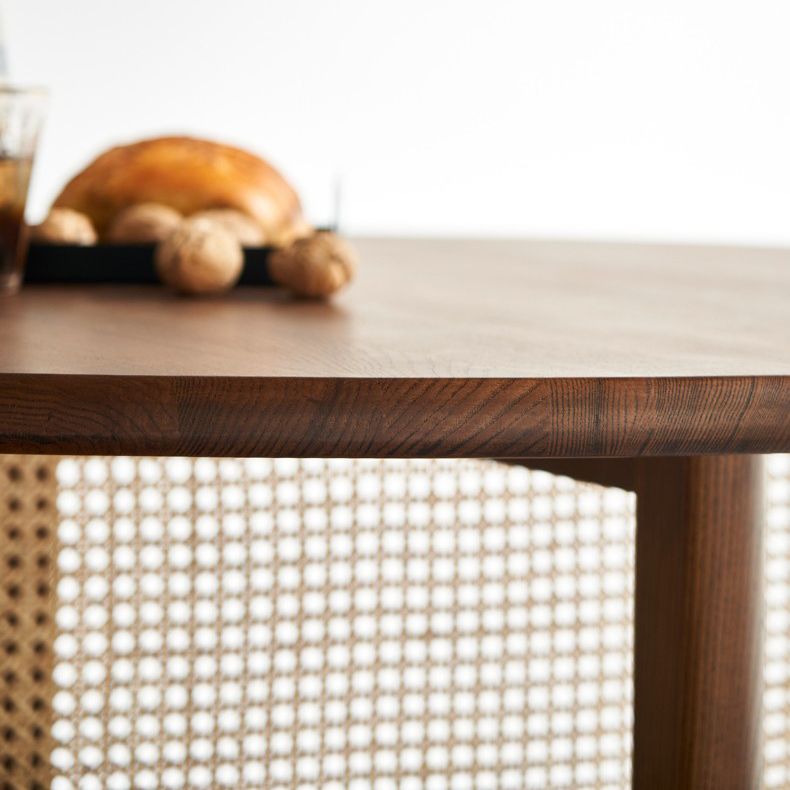 Round Trestle Basis Casual Table Holz Farbe Fixierter Tisch mit Ascheholz Massivholz