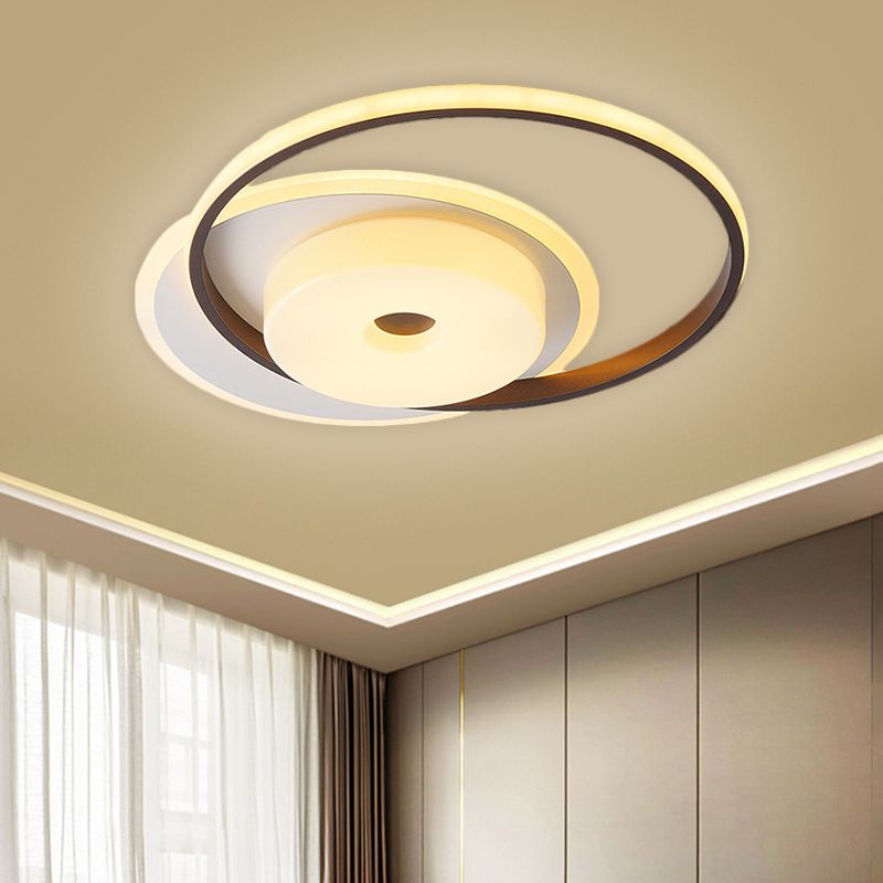 Metallic Circular Flush Mount Nordic LED White Ceiling Mounted Fixture in Warm/White Light, 16"/19.5" Wide