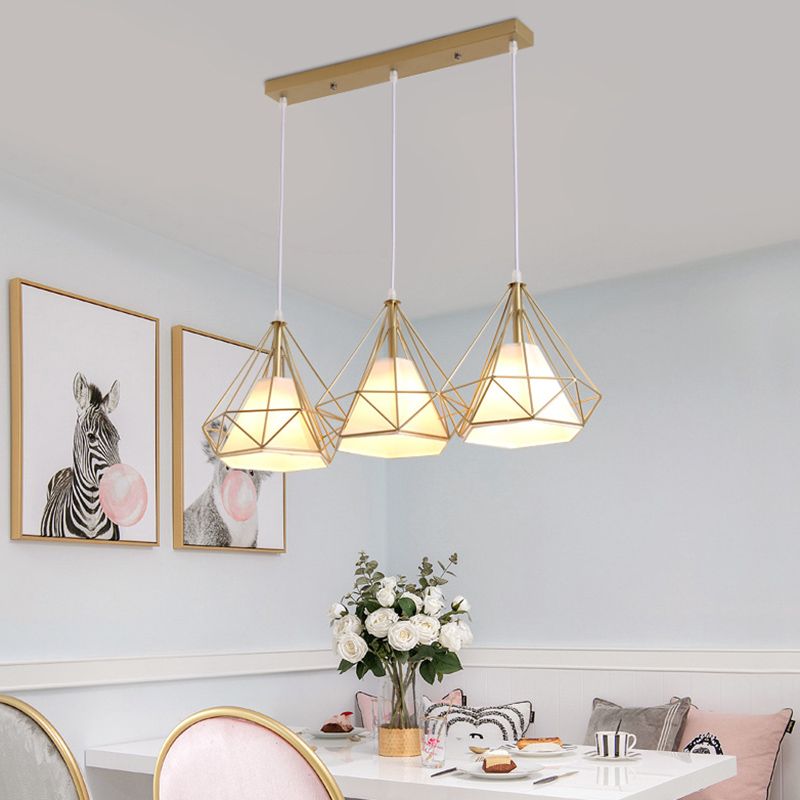 Diamond Pendant Lighting Modern Metal Diner Ceiling Hang Light with Conical Fabric Shade