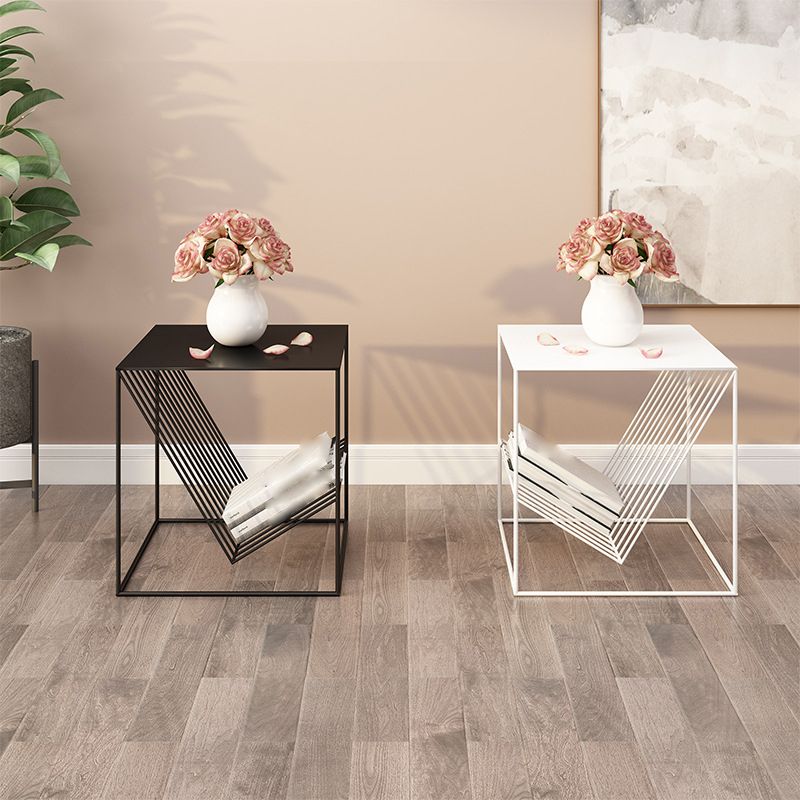 Metal Square Top Side Table 19.68" Tall Frame Base End Table with Magazine Holder