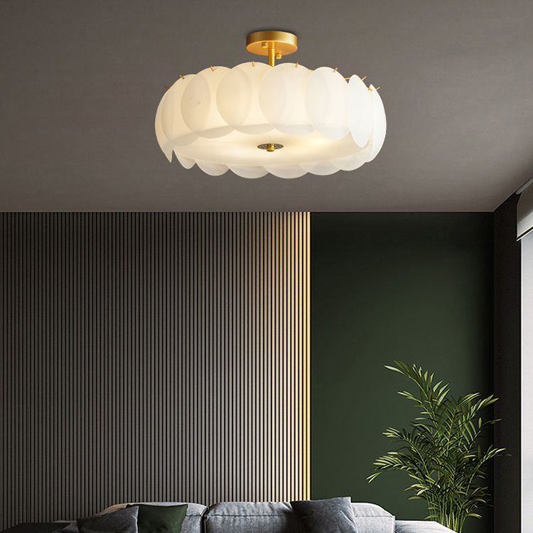 Gold Metal Semi Flush Lamp Modern Multi-Head Bedroom Ceiling Lighting with Glass Shade