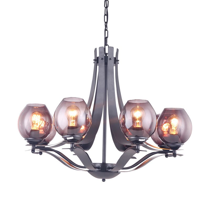 Globe Gray Glass Chandelier Lighting Fixture Contemporary 5/8 Lights Black Suspension Pendant