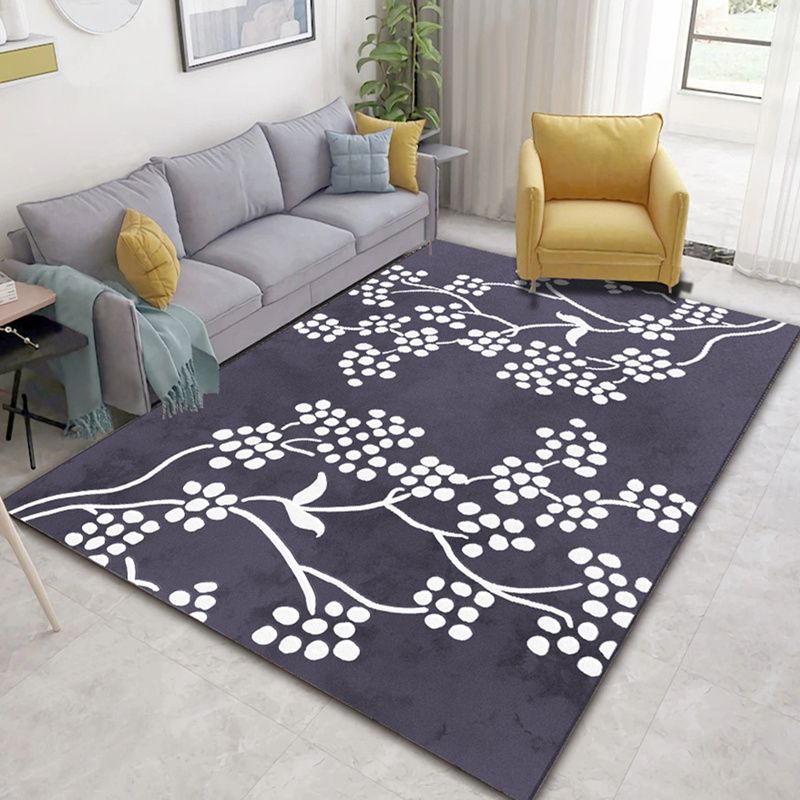 Modern Living Room Area Carpet Plant Pattern Polyester Area Rug Anti-Slip Backing Rug