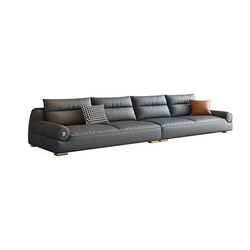 Stain Resistant Faux Leather Round Arm Sofa Standard Sofa with Sewn Pillow Back