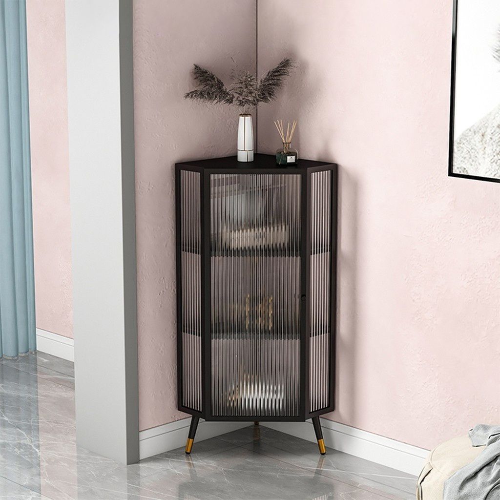 Metal Frame Glass Door Buffet Server Modern Dining Server for Living Room