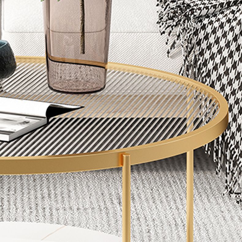 Modern Style Round Glass Table Plate Metal 4 Legs Base with Storage Rack Coffee Table