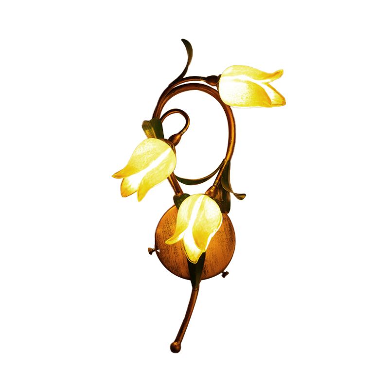 Blossom Bedroom Sconce Traditional-Style Yellow Glass 3 Lights Brass Wall Lighting Fixture