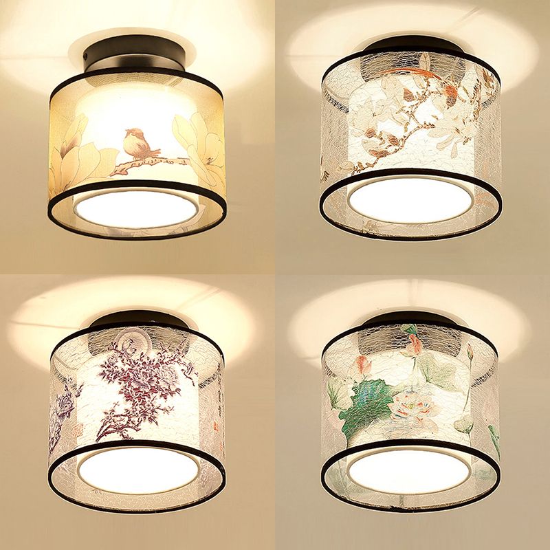Fabric Light Fixtures Asia Style Fabric Flush Light for Living Room Dinning Room