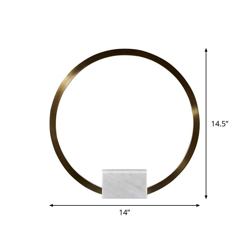 Gold Hoop Nightstand Lamp Minimalist Aluminum LED Table Lighting with Block Marble Pedestal