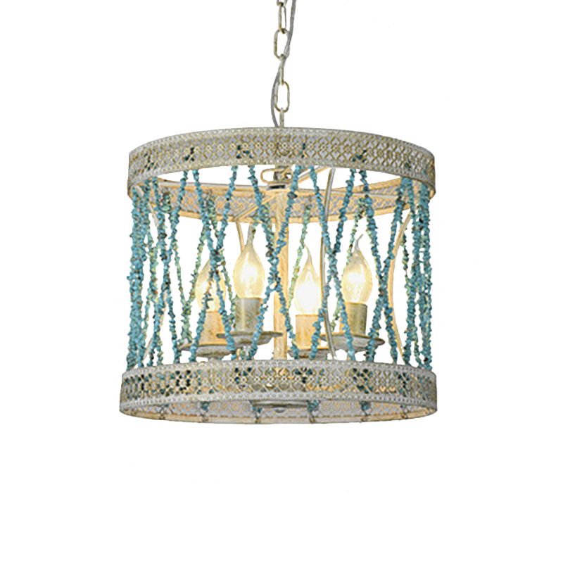 Steencilinder kroonluchter lamp retro 4/6 bollen blauwe hanger verlichtingsarmatuur met verstelbare ketting