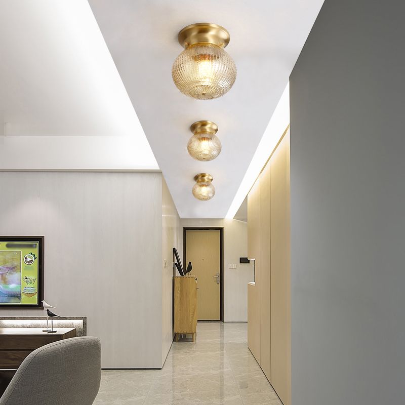 Glass Ceiling Light Fixture Simplistic Gold Round Aisle Ceiling Fixture