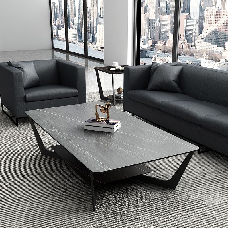 Glam Cross Legs Coffee Table Slate Rectangular Cocktail Table for Living Room