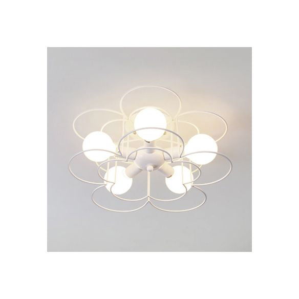 Wire Frame Ceiling Mount Light Living Room Contemporary Ceiling Fixture in White