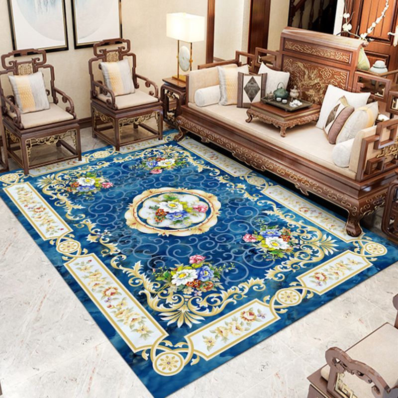 Modern Indoor Room Carpet Blue Medallion Indoor Rug Polyester Non-Split Backing Area Rug