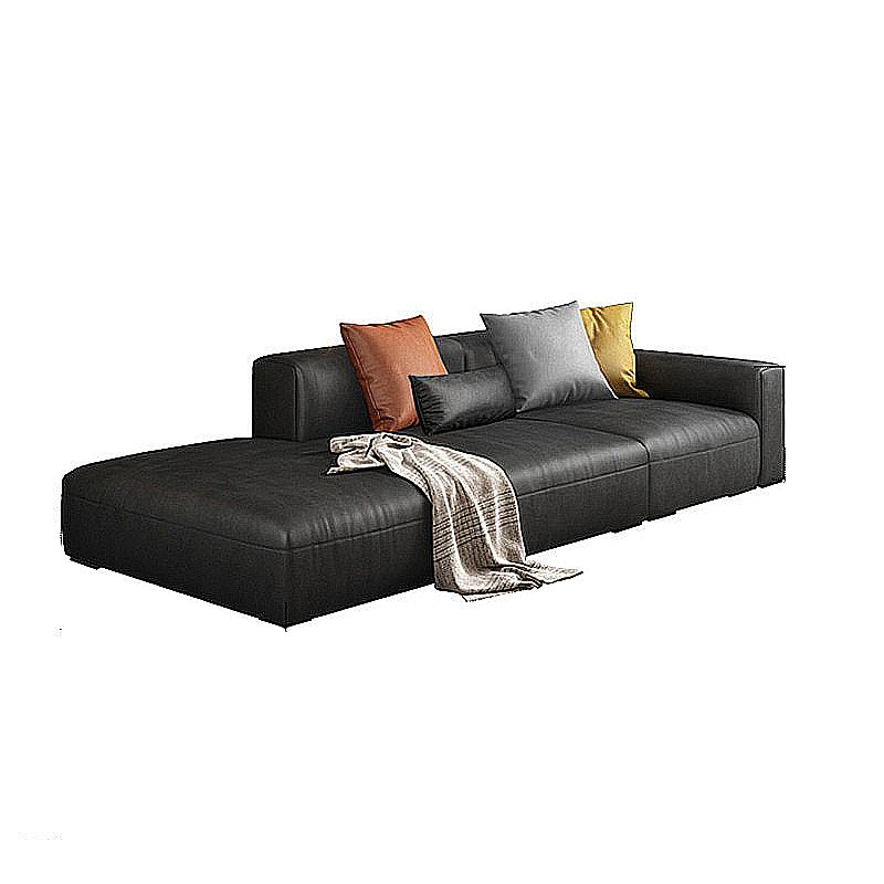 Contemporary Black Leather Sofa Tight Back Settee for Bonus Room