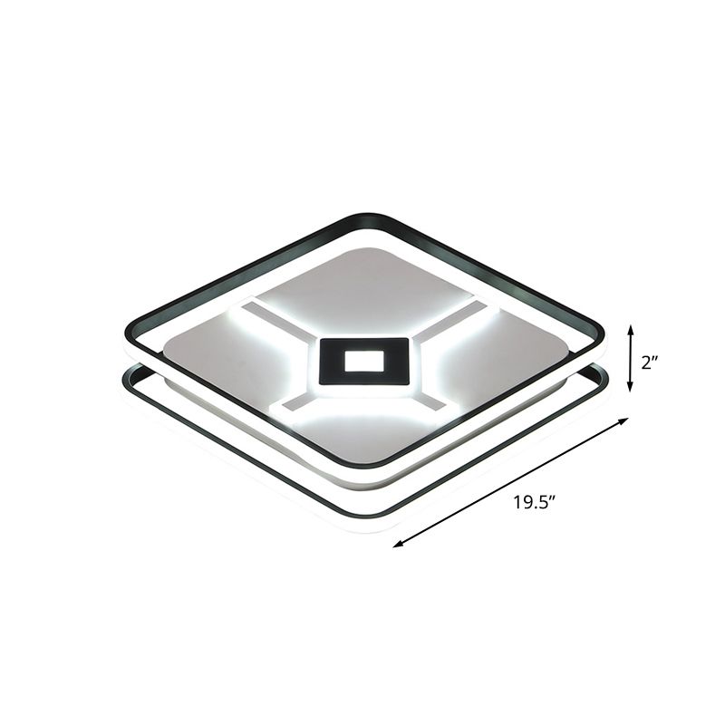 LED Bedroom Flush Mount Light Fixture Modern Black Ceiling Flush with Squared Acrylic Shade in White/Warm Light