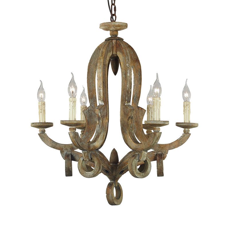 Wood Sputnik Chandelier Lamp Retro 6/8 Bulbs Brown Pendant Lighting Fixture with Adjustable Chain