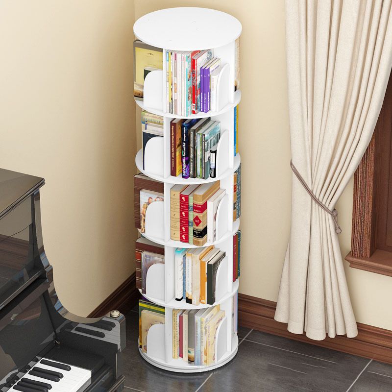 Modern White Bookcase Corner Engineered Wood Bookshelf with Rectangular Shelves