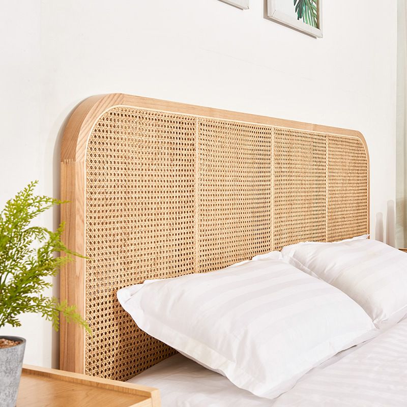 Tropical Panel Bed Solid Color Rattan Standard Bed With Custom Gold Legs