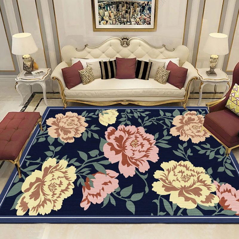 Multicolor Modern Area Carpet Polyester Floral Ink Printing Indoor Rug Easy Care Carpet for Living Room