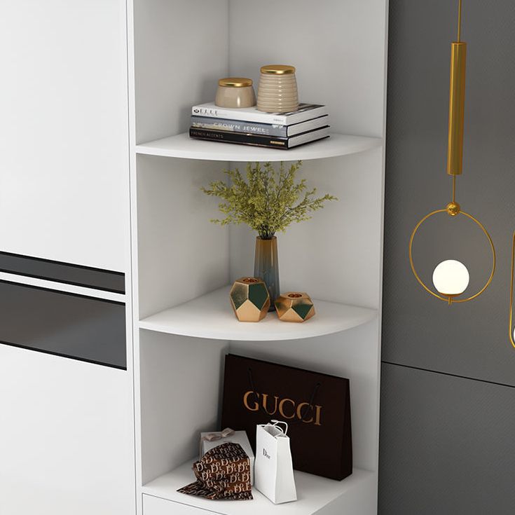 Contemporary Style Wooden Wardrobe White Colour Cloth Rod Included Wardrobe Closet