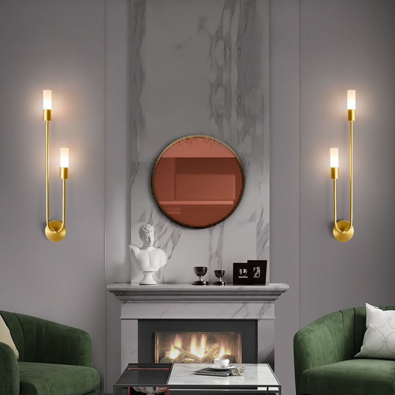 Nordic Style Brass Wall Sconce Cylinder 2 Lights Wall Light with Glass Shade for Bedroom