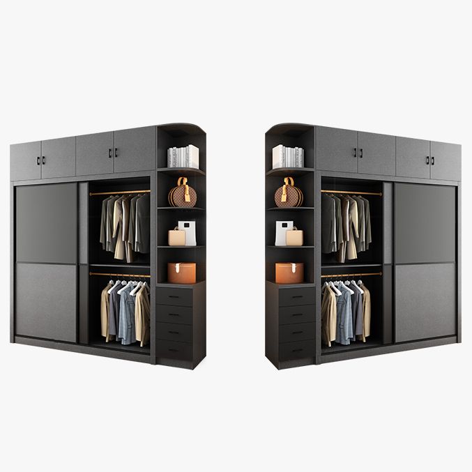 Grey Engineered Wood Wardrobe Armoire Modern Wardrobe Cabinet