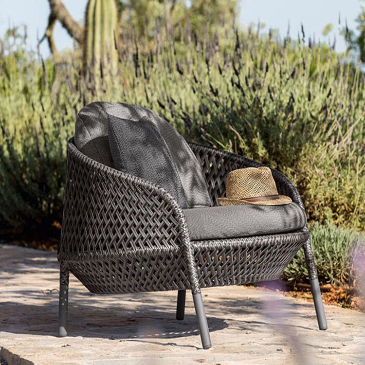 Gray Cushion Patio Sofa Tropical Metal Frame Outdoor Patio Sofa with Pillows