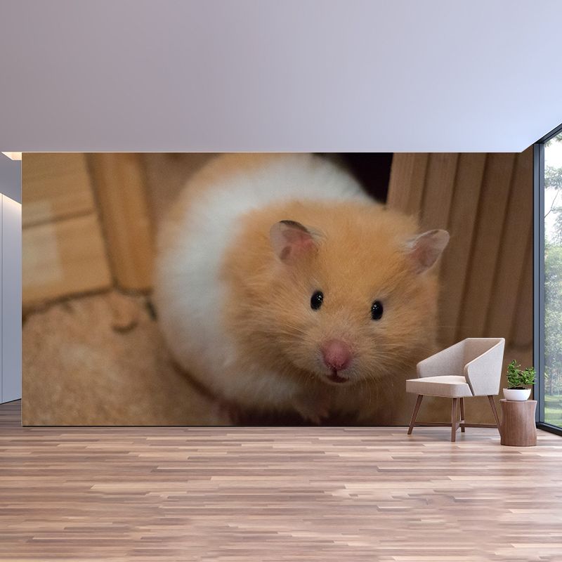 Lovely Hamster Mural Wallpaper Contemporary Style Wall Covering for Living Room