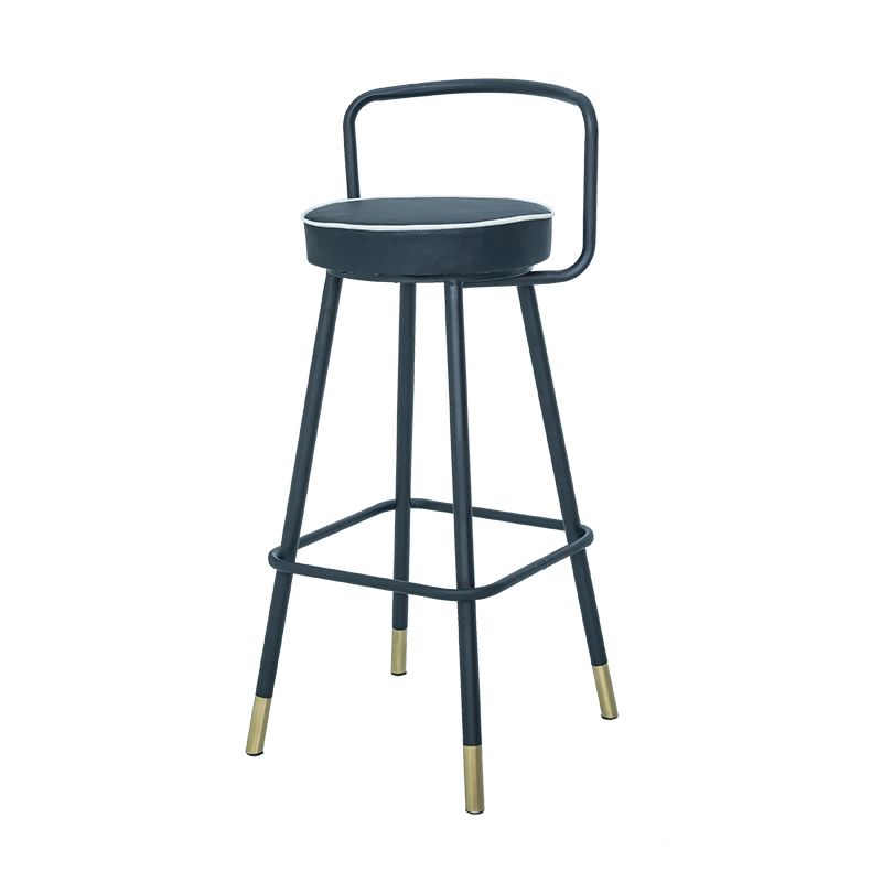 Contemporary Metal Backrest Counter High Stool with Leather Cushion