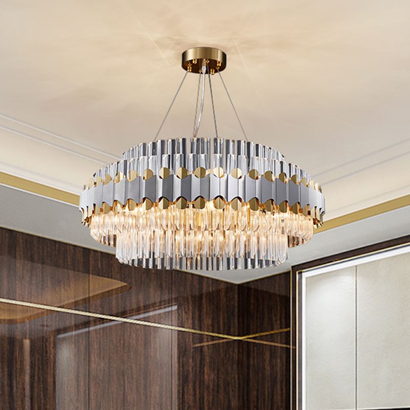 Clear Round Ceiling Pendant Light Modern Crystal Drops 12 Heads Restaurant Chandelier Lamp in Gold