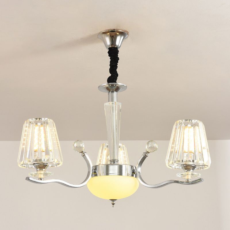 Transparent Ribbed Crystal Chandelier Light Modernism Multi Lights Dining Room Suspension Pendant Light with Sliver Twisted Arm