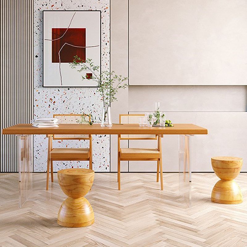 Rectangle Acrylic Base Dining Table Modern Pine Wood Table for Dining Room