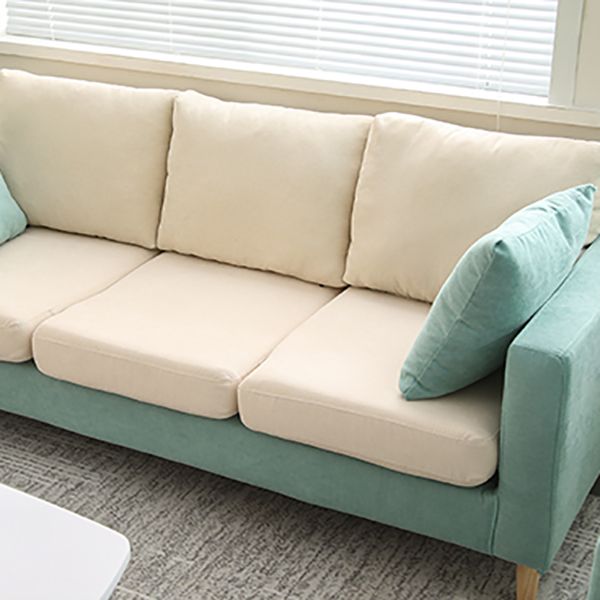 Scandinavian Linen Loveseat with Square Arms and 2 Pillows Back