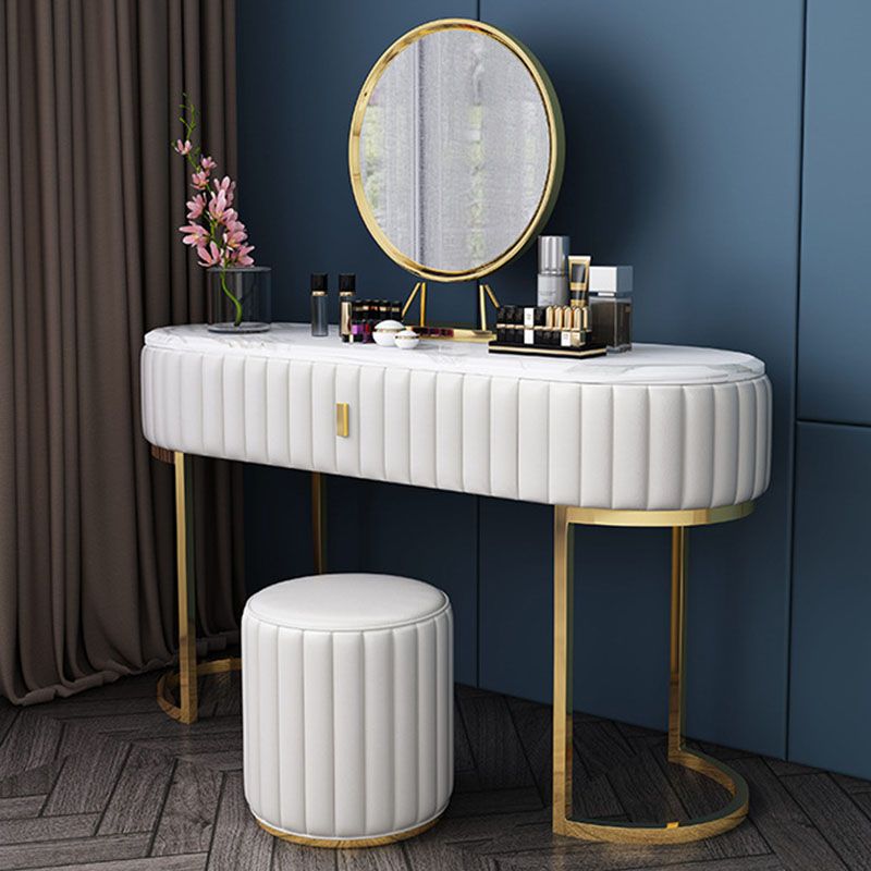 Glam Stone Top Oval Vanity Table with Metal Base Makeup Dressing Table