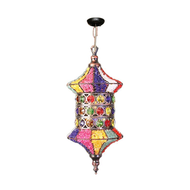 Bohemian Urn/Cylinder Pendant Light Fixture 1 Head Metal Ceiling Suspension Lamp in White/Pink/Purple for Restaurant