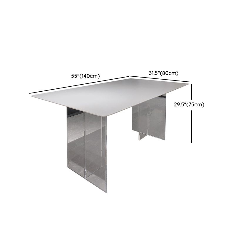 Contemporary White Rectangular Stone Dining Table with Acrylic Base