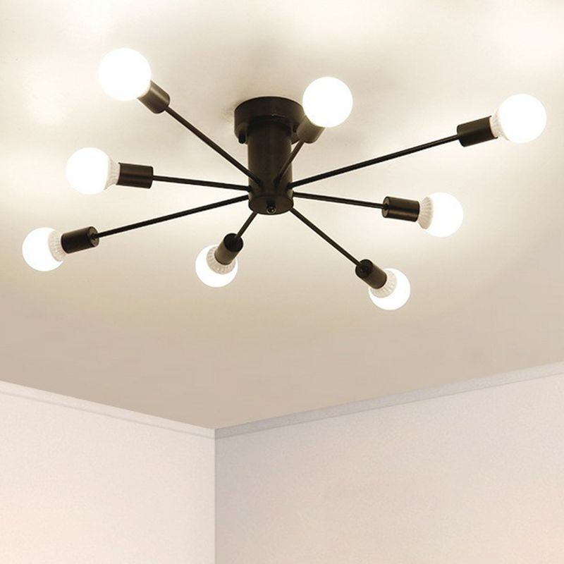 Lámpara de techo semi empotrada de metal negro estilo loft para sala de estar