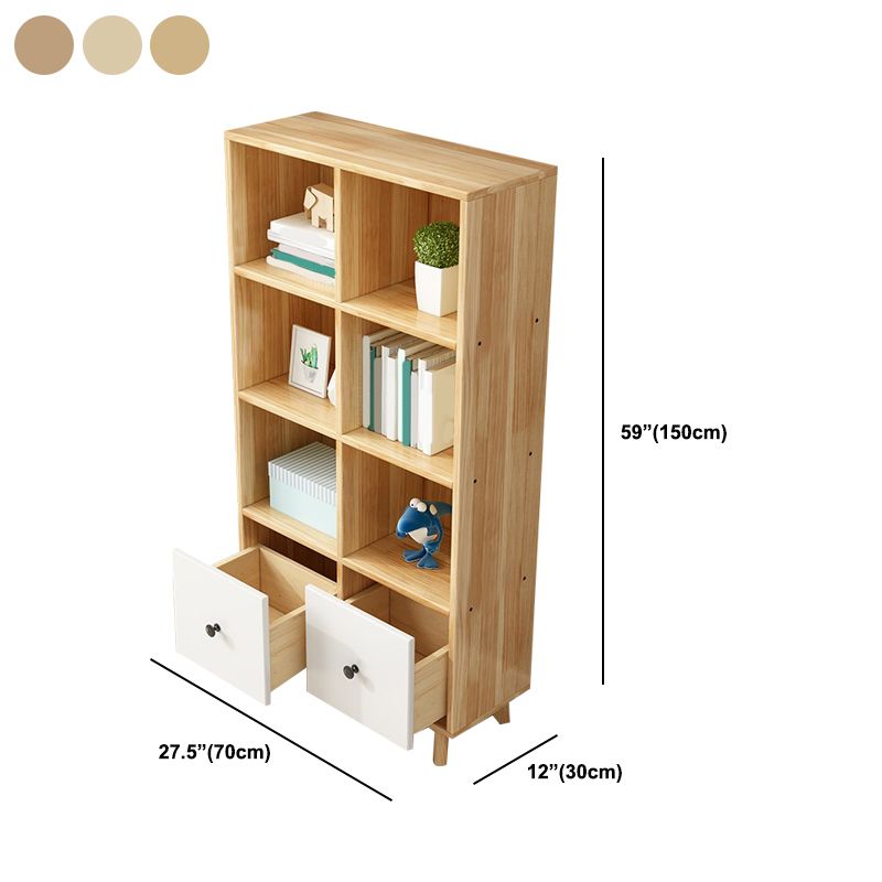 Natural Pine Bookshelf Modern Closed Back Bookcase with Shelves