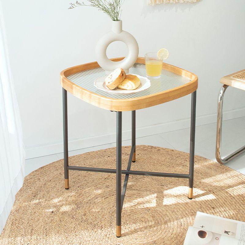 Geometric Clear Glass Coffee Table with Wood Edge 1 Single Cocktail Table