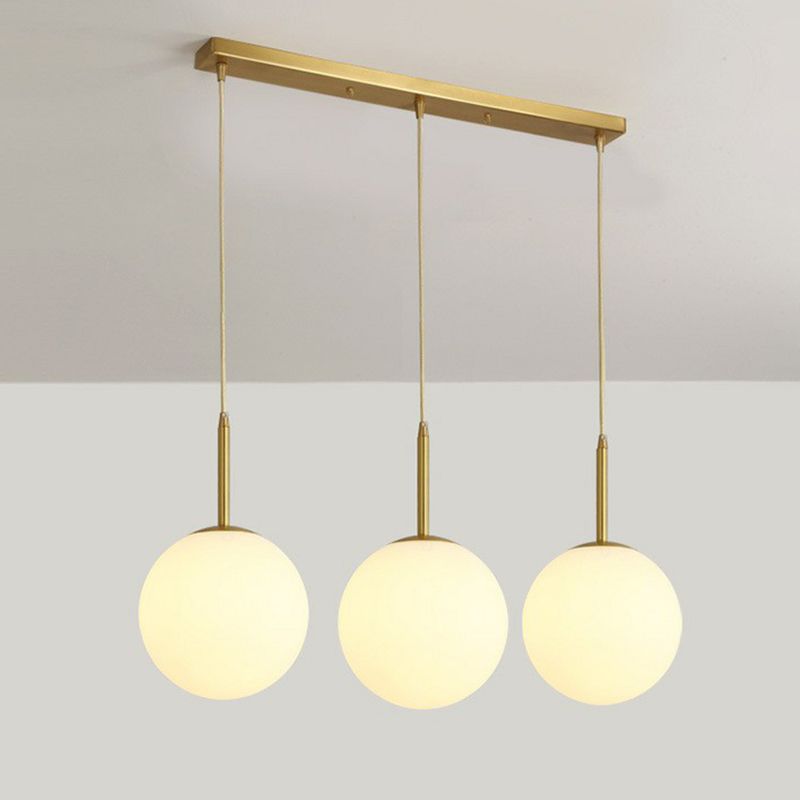 Sphere Opal Glass Multiple Lamp Pendant Minimalism 3-Bulb Gold Pendulum Light for Dining Room