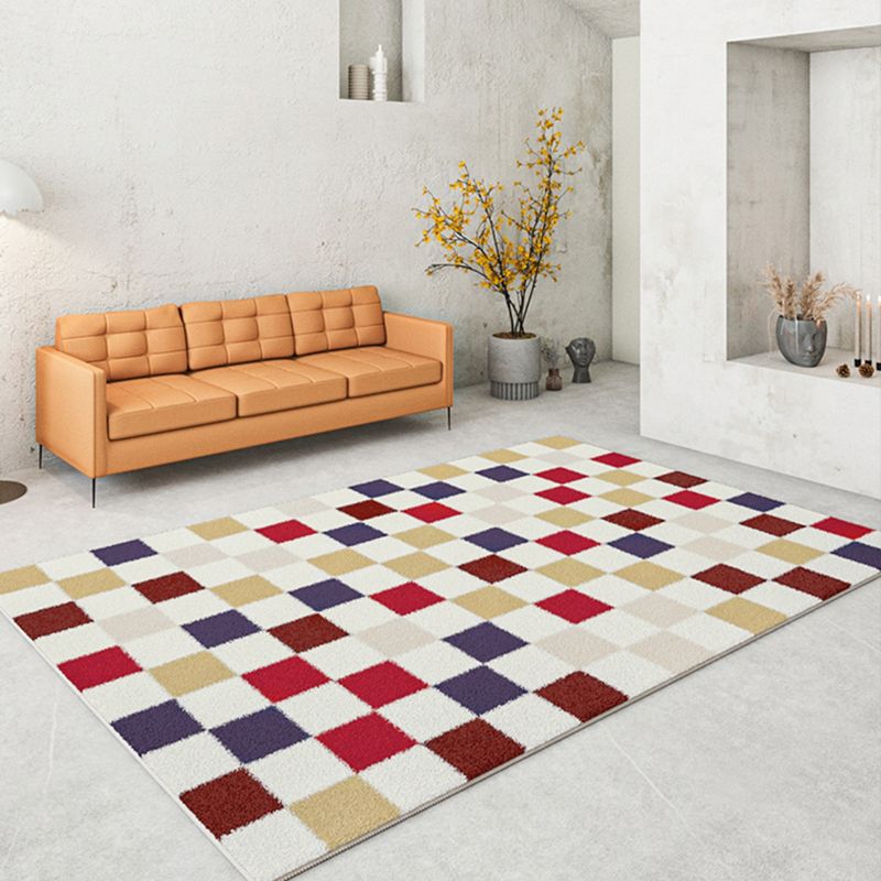 Multicolor Modern Area Carpet Polyester Checkered Indoor Rug Easy Care Carpet for Living Room