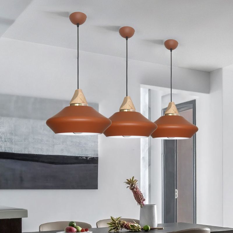 Hat Ceiling Lamp Contemporary Metal 1 Head Pink/Coffee Pendant Light Fixture with Wood Cap