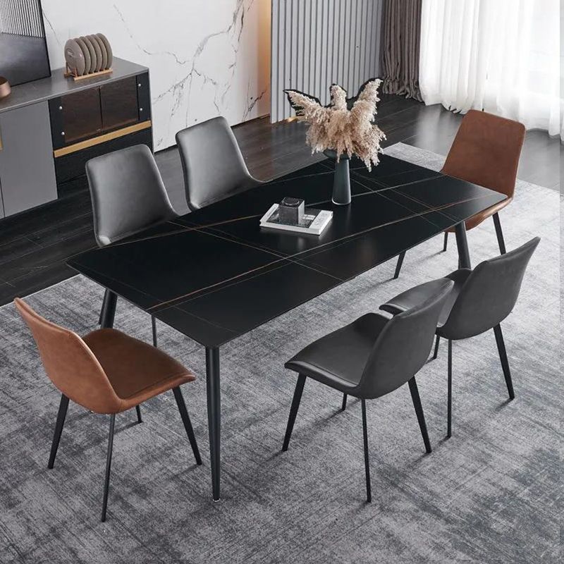 Mesa de comedor de rectángulo industrial de metal Mesa de piedra sinterizada con piernas