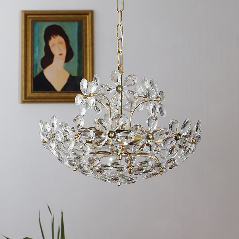 Fantasy Petal-shaped Crystal Chandelier Vintage Brass Multi-lights Lighting Fixture for Living Room