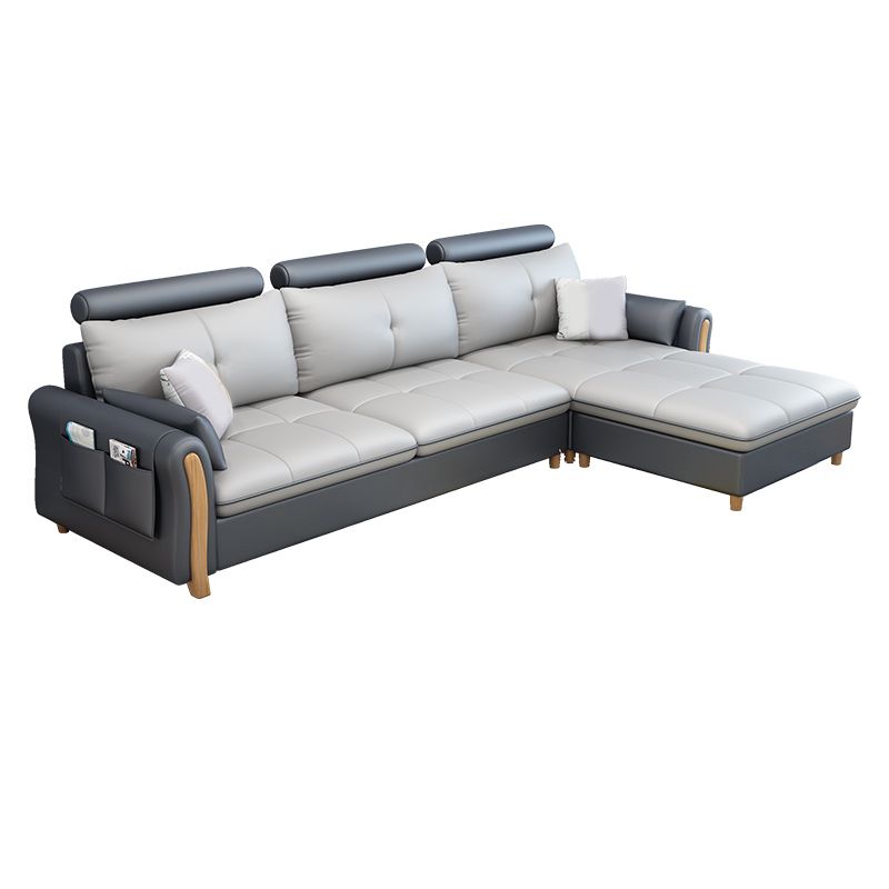 Faux Leather and Linen Pillow Top Arm L-Shape Furniture Sectionals