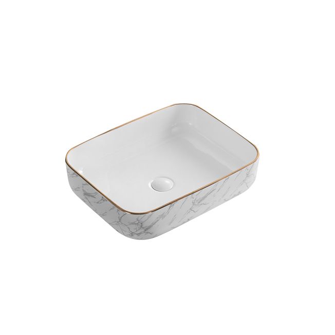 Contemporary Bathroom Sink Pop-Up Drain Porcelain Solid Color Rectangular Vessel