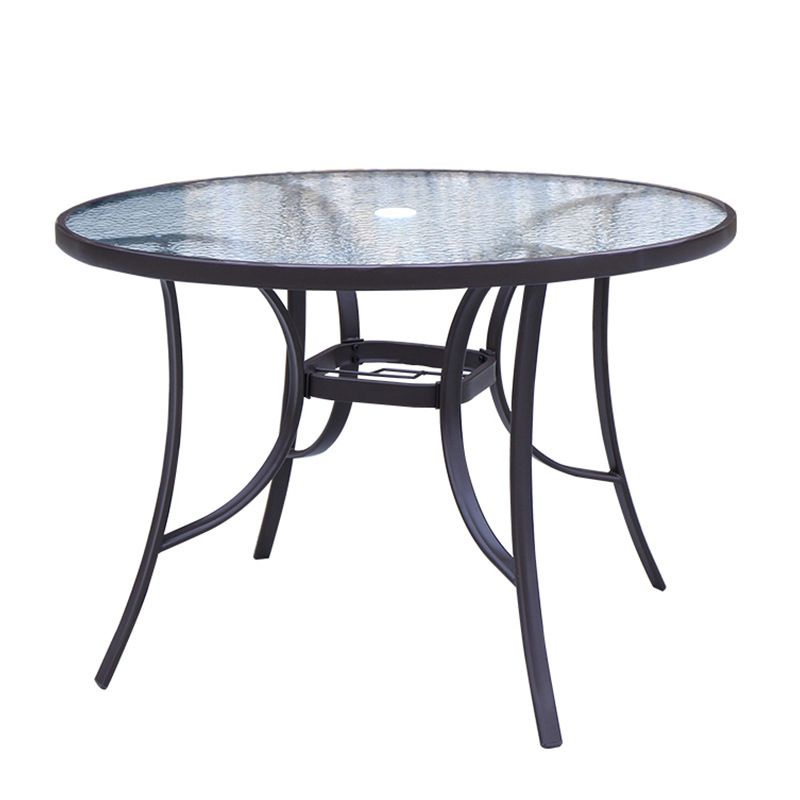 Metal and Glass Patio Table Industrial Style Outdoor Patio Dining Table